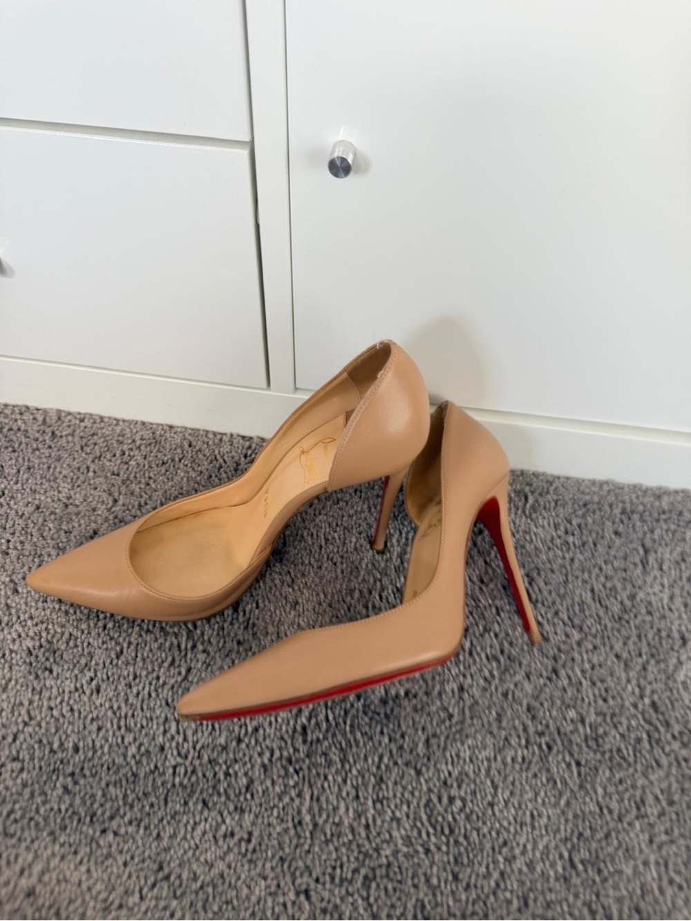 Christian Louboutin Nude Leather Pointed-Toe Stiletto Pumps